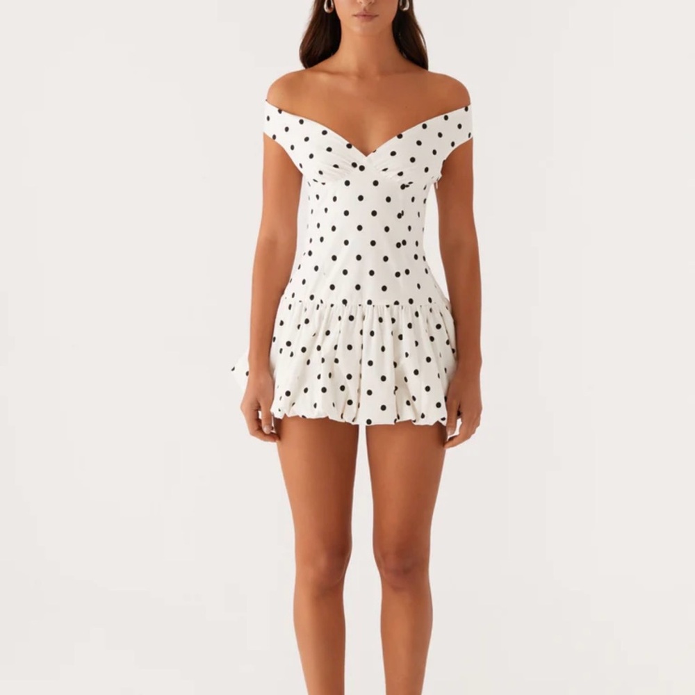 Peppermayo Elegant Off-Shoulder Polka Dot Dress
